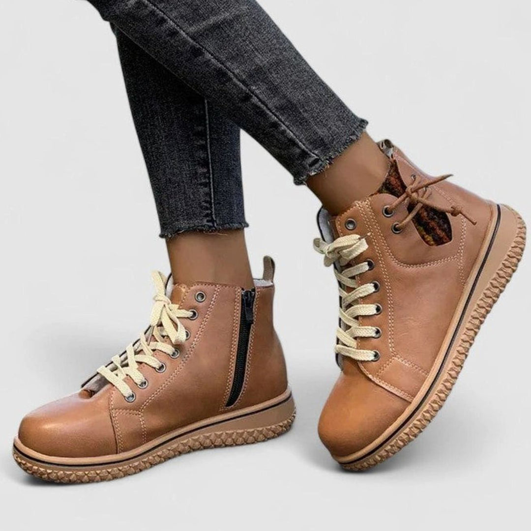 Women's Orthopedic Lace-Up Ankle Boots Warm Lined - Light Brown