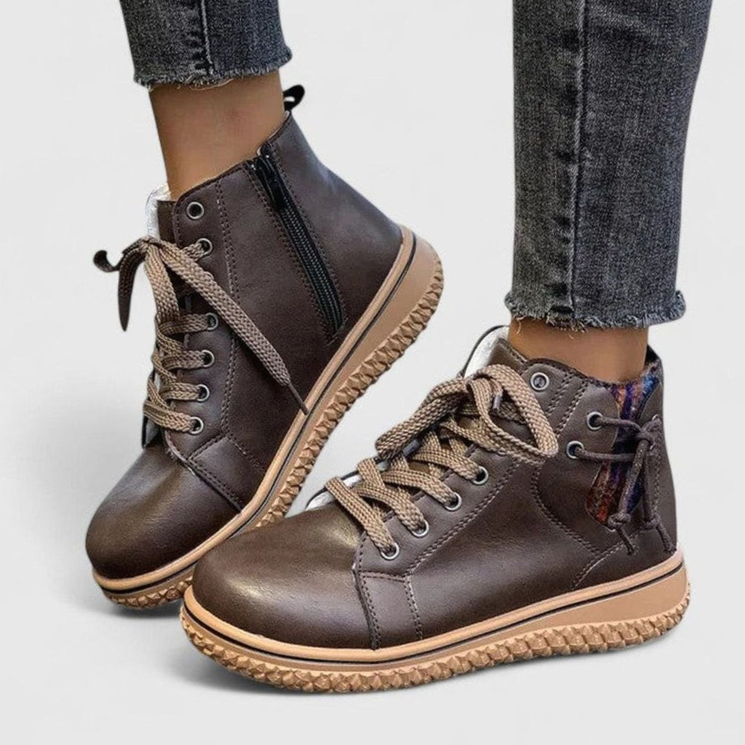Women's Orthopedic Lace-Up Ankle Boots Warm Lined - Brown