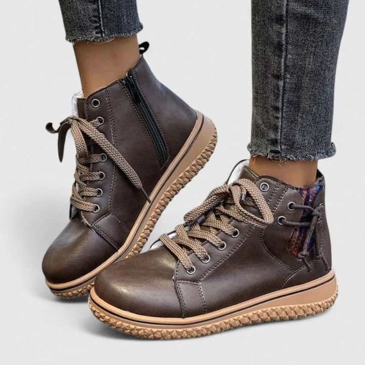 Women's Orthopedic Lace-Up Ankle Boots Warm Lined - Brown