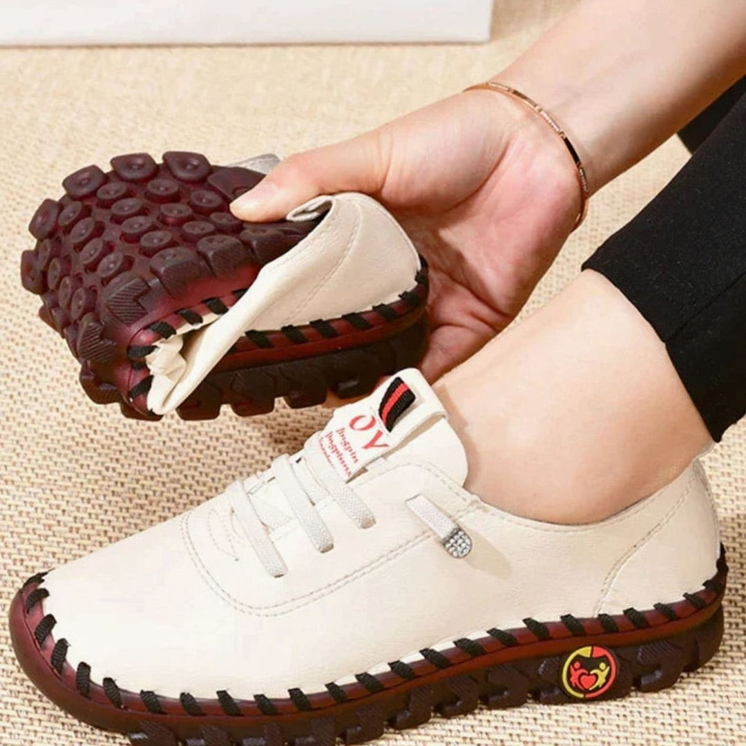 Women's Orthopedic Lace-Up Flat Leather Loafers - White