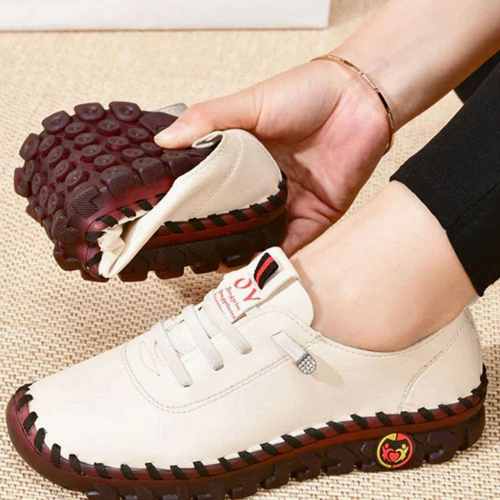 Women's Orthopedic Lace-Up Flat Leather Loafers - White