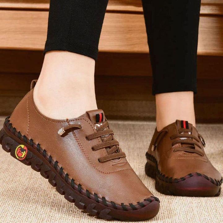 Women's Orthopedic Lace-Up Flat Leather Loafers - Brown