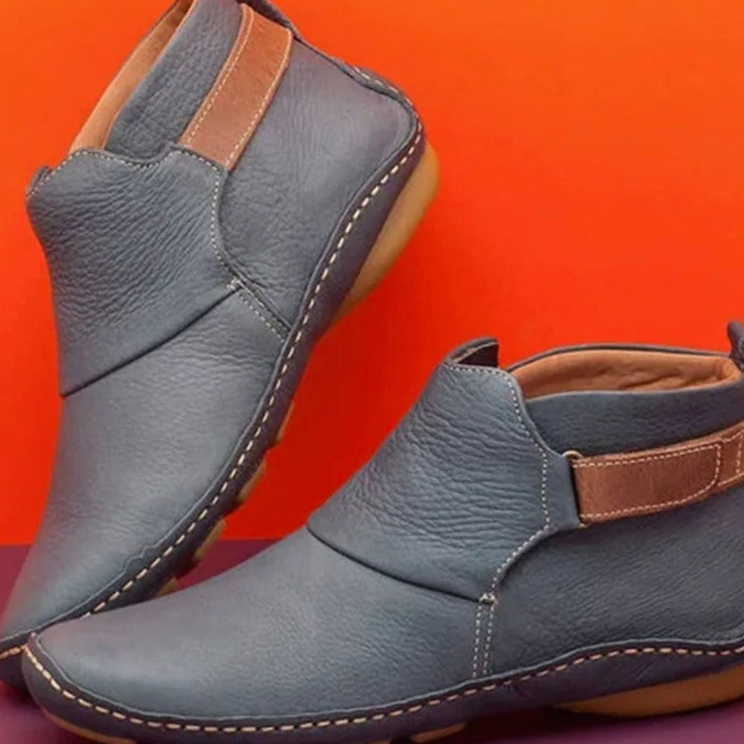 Women's Orthopedic Leather Ankle Boots Comfort Flat - Grey