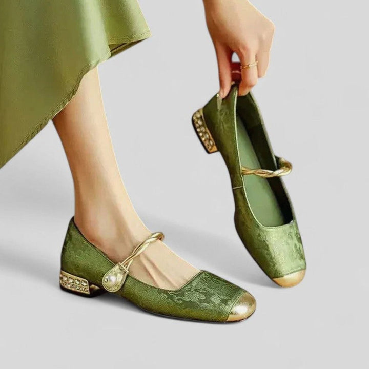 Women's Orthopedic Low Block-Heel Mary Jane Shoes - Green
