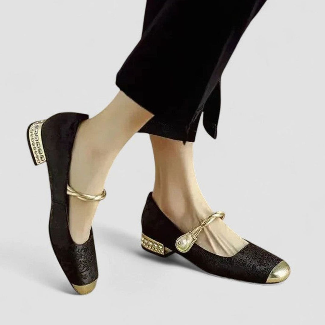 Women's Orthopedic Low Block-Heel Mary Jane Shoes - Black