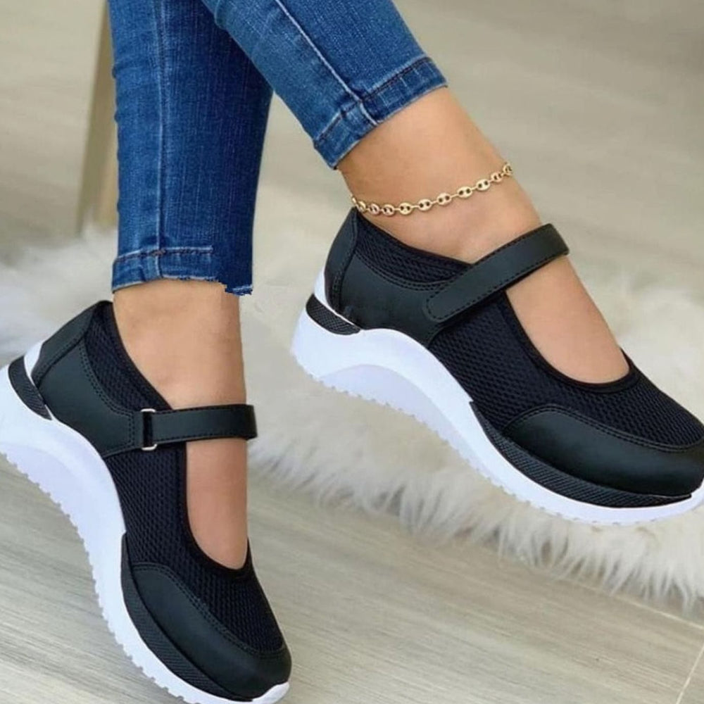 Women's Orthopedic Mesh Strap Slip-On Trainers - Black