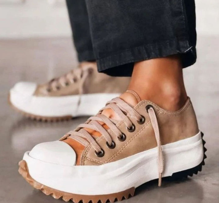 Women's Orthopedic Platform Lace-Up Canvas Chunky Sole Trainers