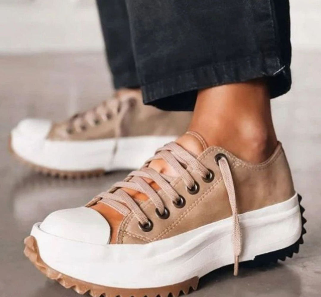 Women's Orthopedic Platform Lace-Up Canvas Chunky Sole Trainers