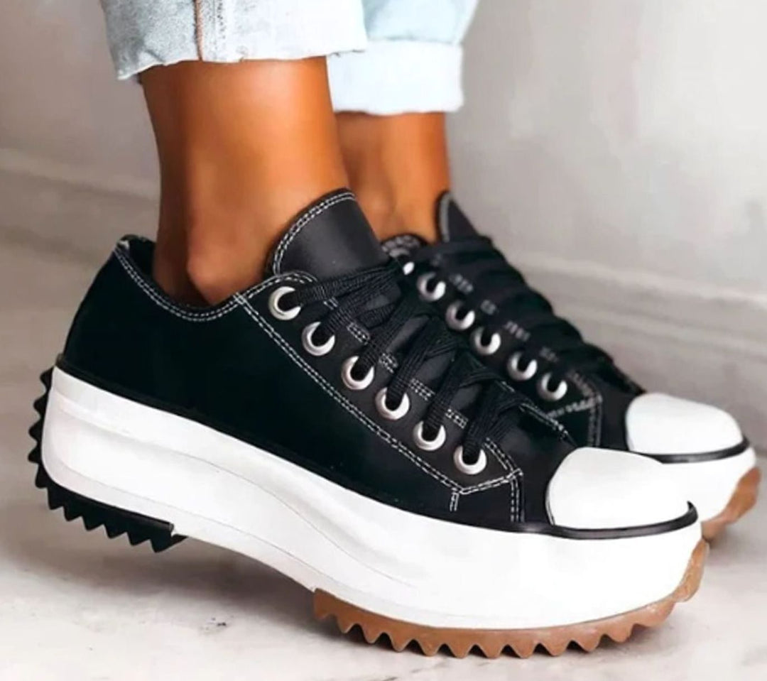 Women's Orthopedic Platform Lace-Up Canvas Chunky Sole Trainers