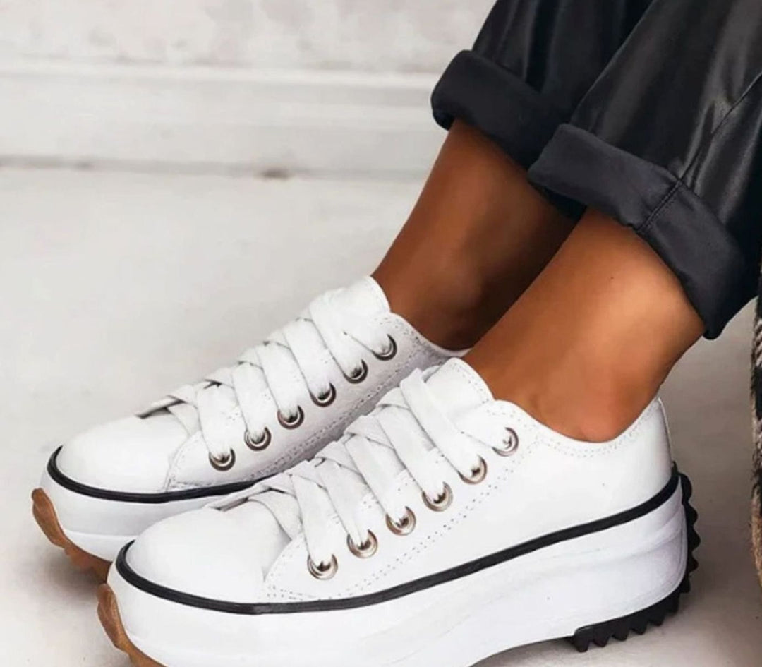 Women's Orthopedic Platform Lace-Up Canvas Chunky Sole Trainers