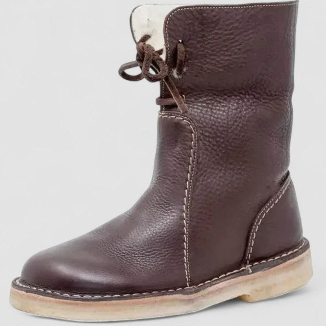 Women's Orthopedic Shearling-Lined Lace-Up Ankle Boots - Dark Brown