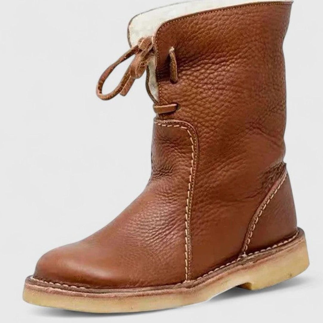 Women's Orthopedic Shearling-Lined Lace-Up Ankle Boots - Brown