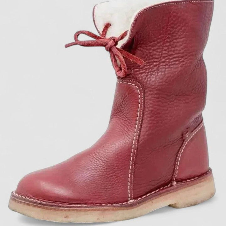 Women's Orthopedic Shearling-Lined Lace-Up Ankle Boots - Red