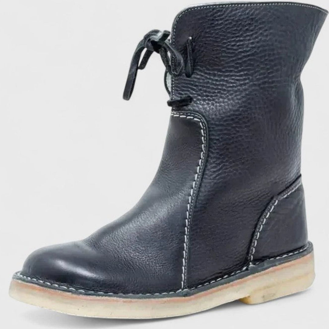 Women's Orthopedic Shearling-Lined Lace-Up Ankle Boots - Black
