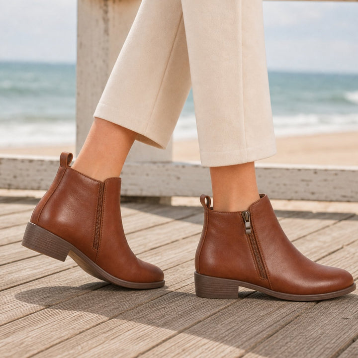 Women's Orthopedic Side-Zip Ankle Boots Low Stacked Heel