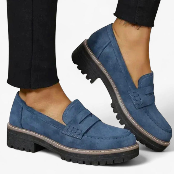 Women's Orthopedic Slip-On Chunky Platform Penny Loafers - Navy Blue