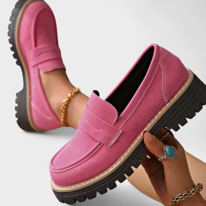 Women's Orthopedic Slip-On Chunky Platform Penny Loafers - Pink