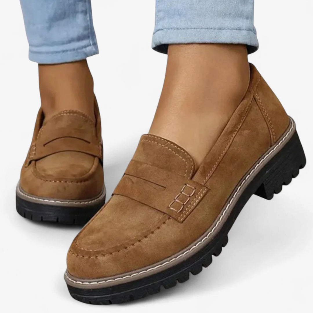 Women's Orthopedic Slip-On Chunky Platform Penny Loafers - Brown