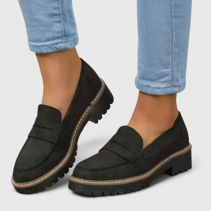Women's Orthopedic Slip-On Chunky Platform Penny Loafers - Black