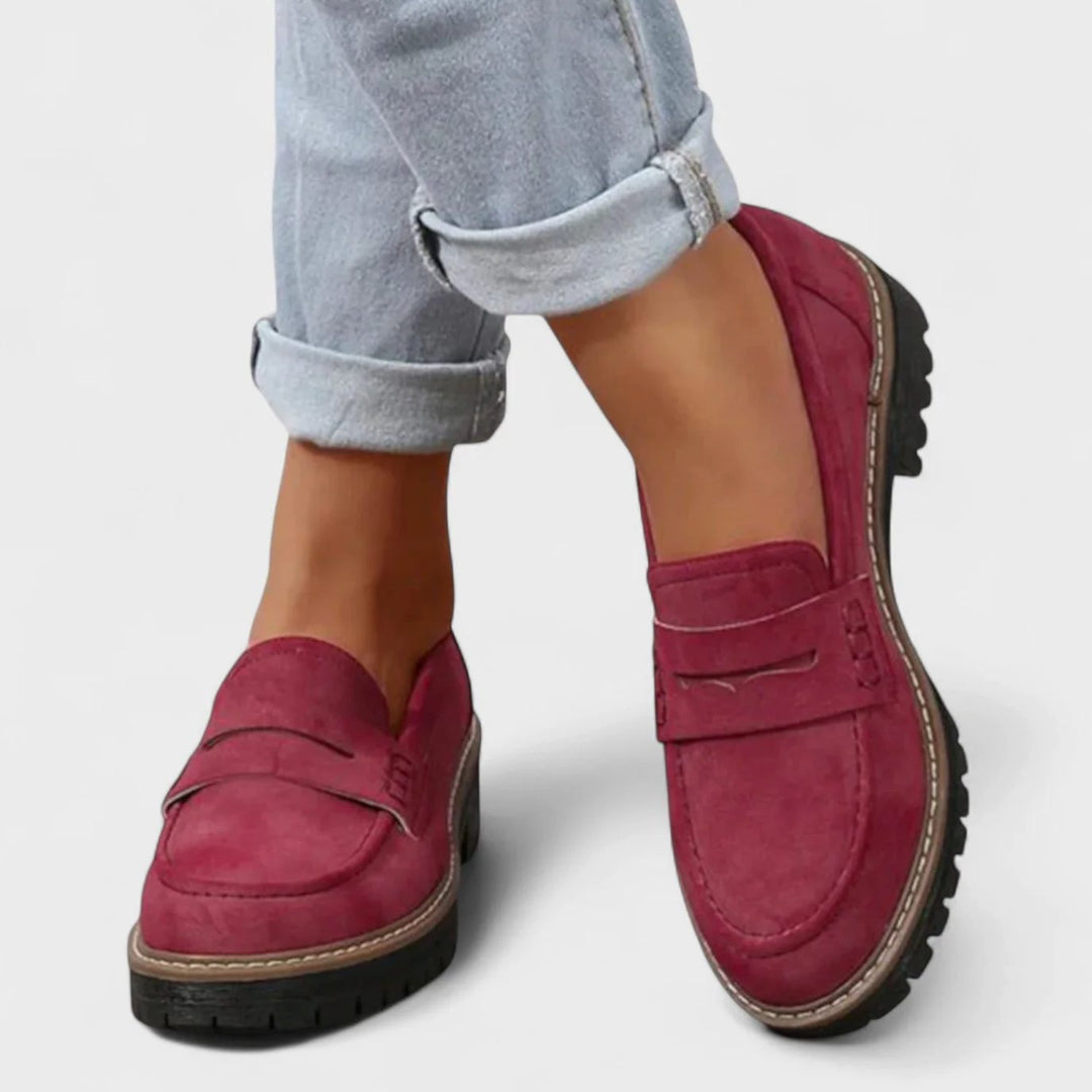 Women's Orthopedic Slip-On Chunky Platform Penny Loafers - Red