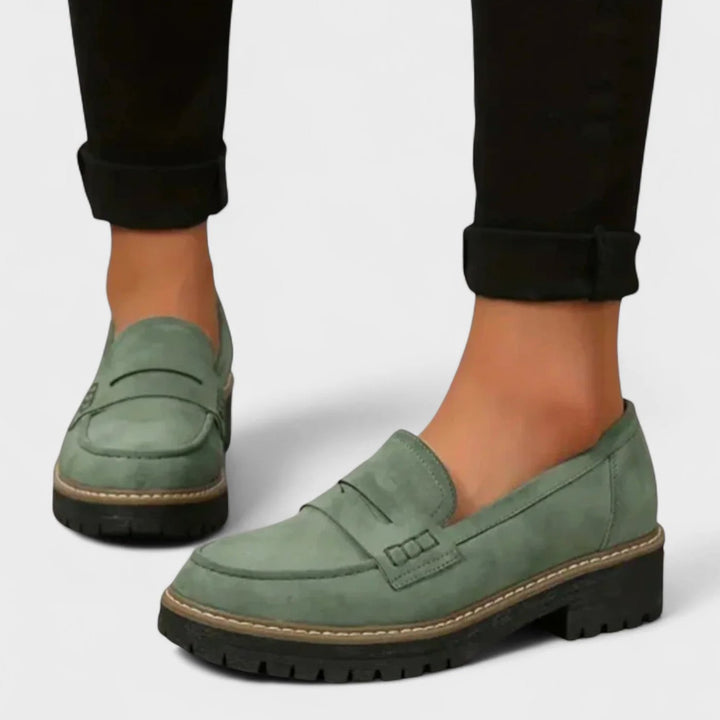 Women's Orthopedic Slip-On Chunky Platform Penny Loafers - Green