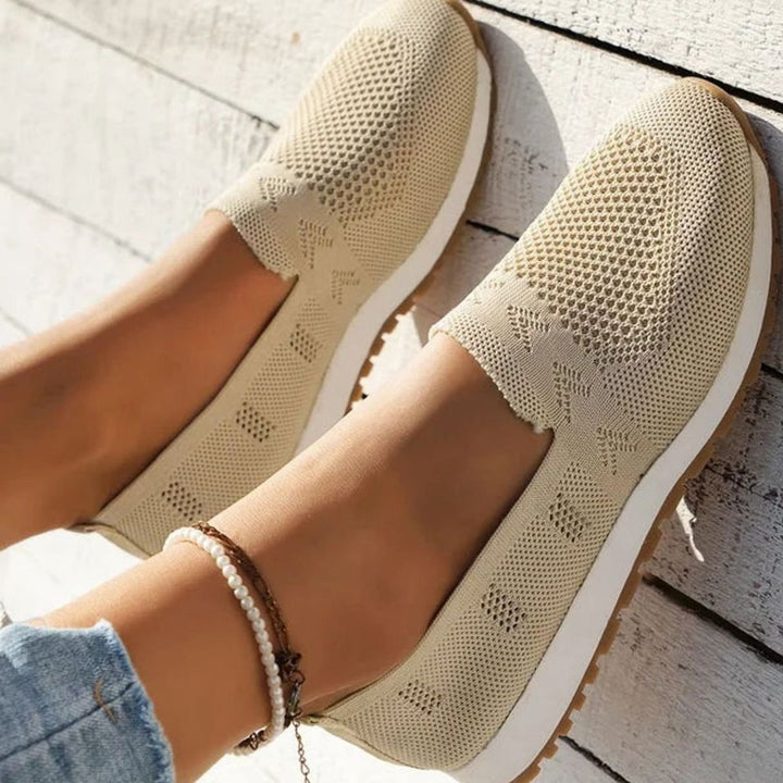 Women's Orthopedic Slip-On Knit Trainers Cushioned Sole - Apricot