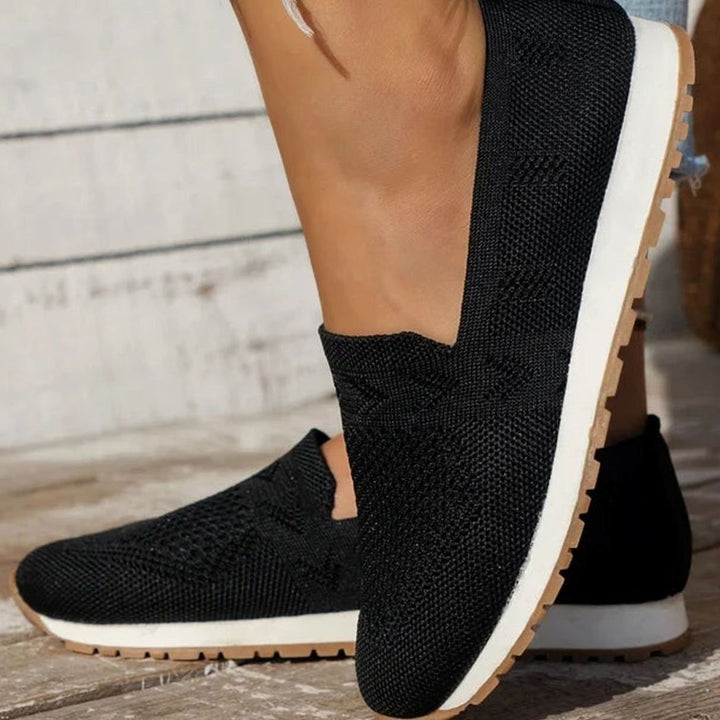 Women's Orthopedic Slip-On Knit Trainers Cushioned Sole - Black