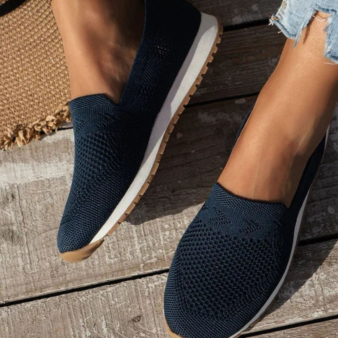 Women's Orthopedic Slip-On Knit Trainers Cushioned Sole - Navy Blue