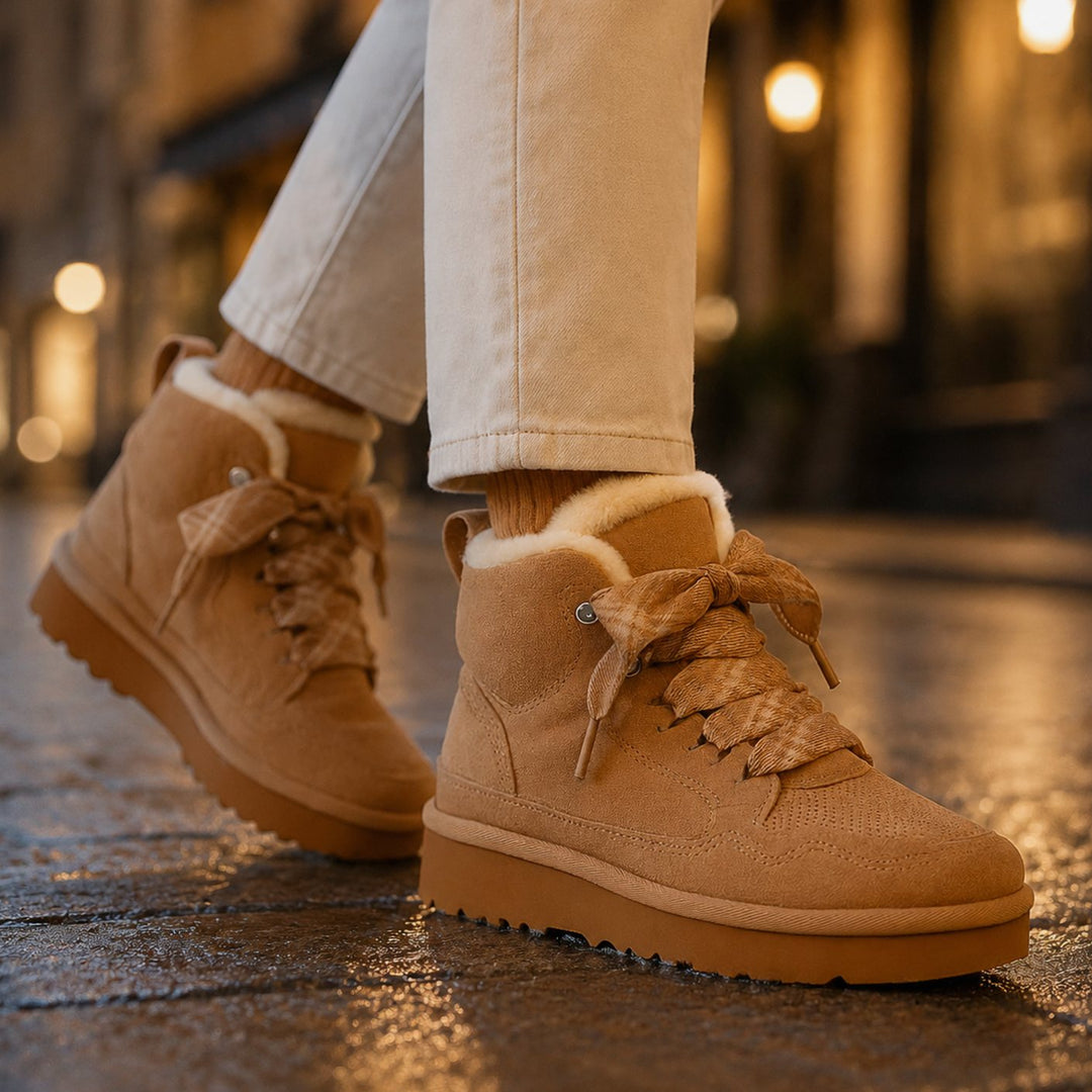 Women's Orthopedic Suede-Look Lace-Up Platform Ankle Boots - Camel Brown