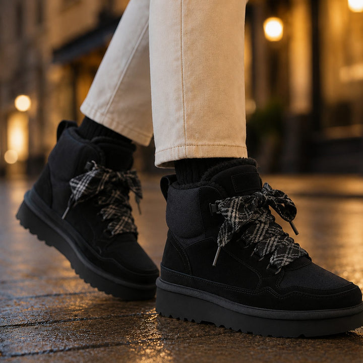 Women's Orthopedic Suede-Look Lace-Up Platform Ankle Boots - Black