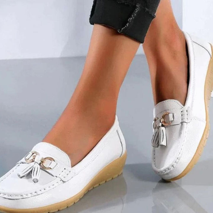 Women's Orthopedic Tassel Slip-On Leather Loafers - White