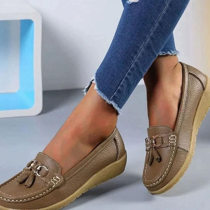 Women's Orthopedic Tassel Slip-On Leather Loafers - Brown