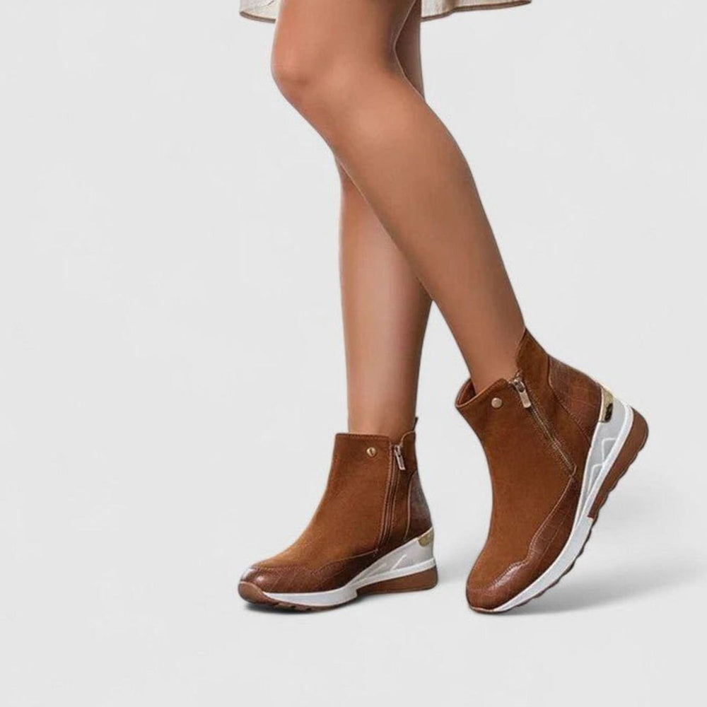 Women's Orthopedic Wedge Ankle Boots Side-Zip Croc-Panel