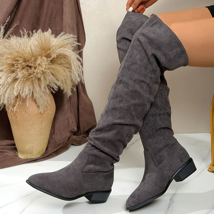 Women's Over-the-Knee Slouch Boots Faux Suede Block Heel