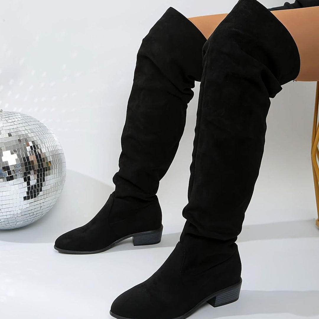 Women's Over-the-Knee Slouch Boots Faux Suede Block Heel