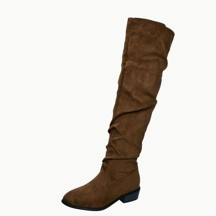 Women's Over-the-Knee Slouch Boots Faux Suede Block Heel