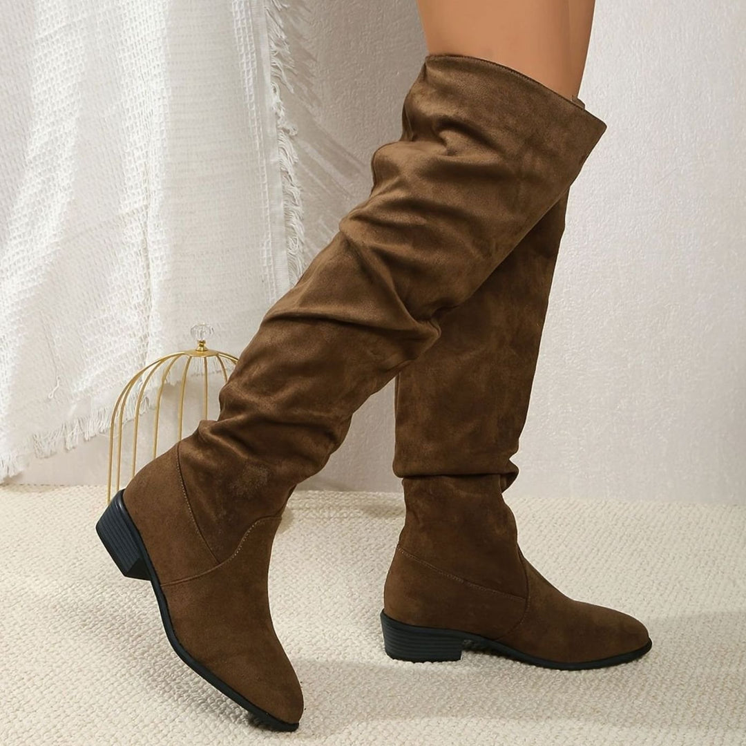 Women's Over-the-Knee Slouch Boots Faux Suede Block Heel