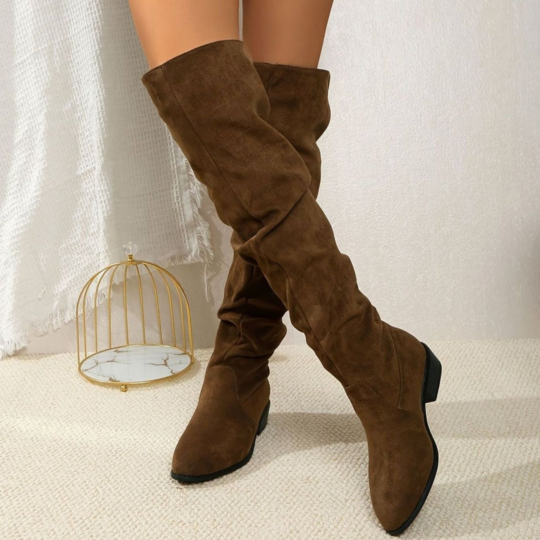 Women's Over-the-Knee Slouch Boots Faux Suede Block Heel - Khaki