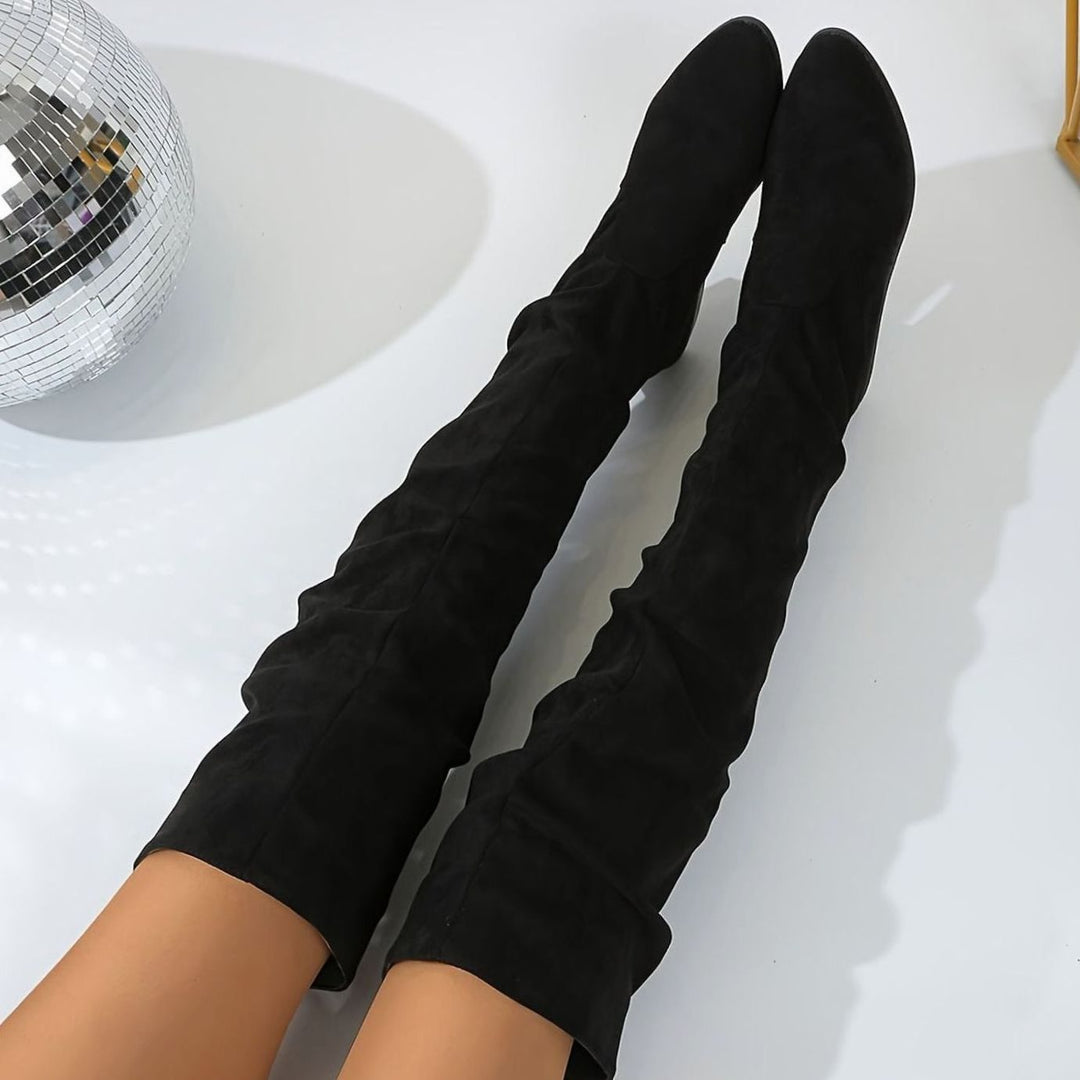 Women's Over-the-Knee Slouch Boots Faux Suede Block Heel - Black