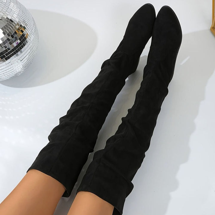 Women's Over-the-Knee Slouch Boots Faux Suede Block Heel - Black