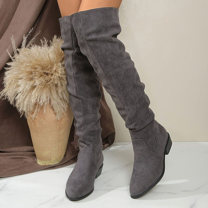 Women's Over-the-Knee Slouch Boots Faux Suede Block Heel - Grey