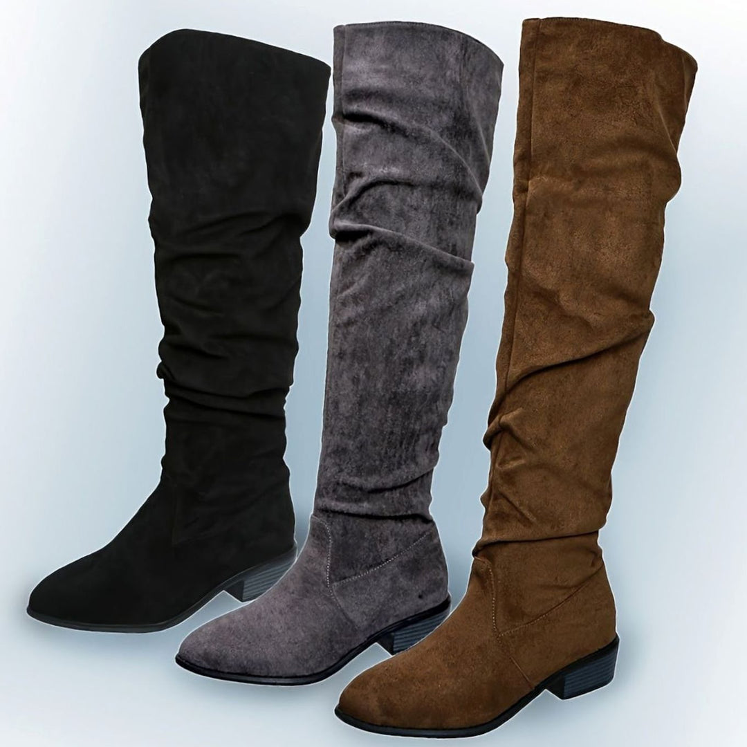 Women's Over-the-Knee Slouch Boots Faux Suede Block Heel