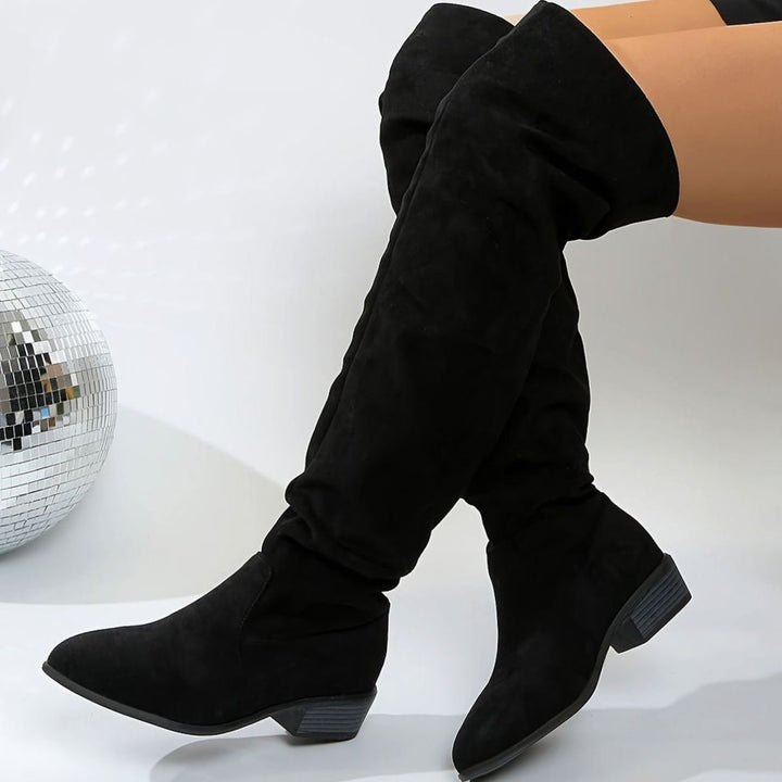 Women's Over-the-Knee Slouch Boots Faux Suede Block Heel
