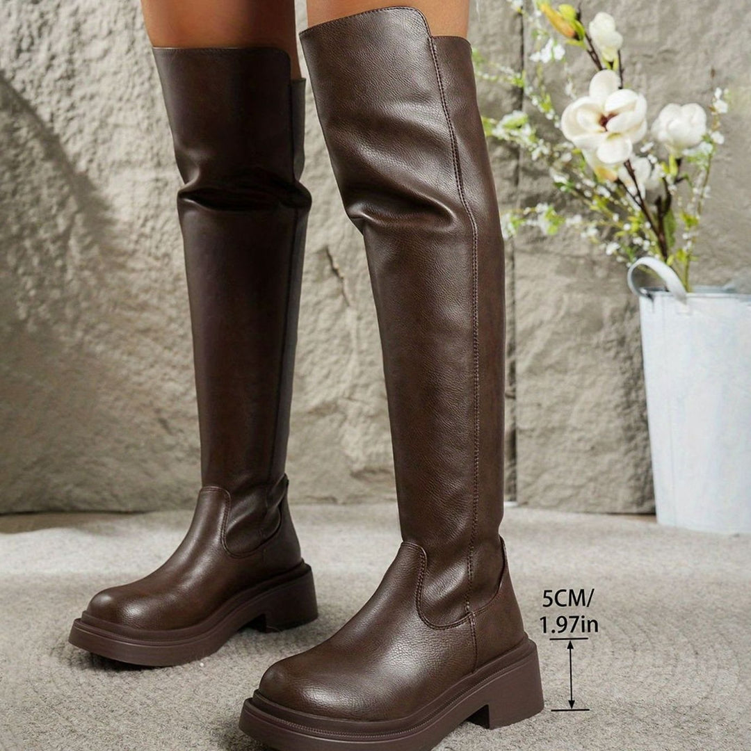 Women's Over-The-Knee Stretch Flat Block-Heel Boots