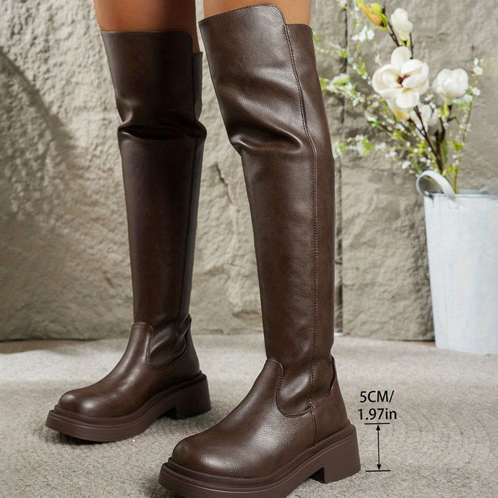 Women's Over-The-Knee Stretch Flat Block-Heel Boots