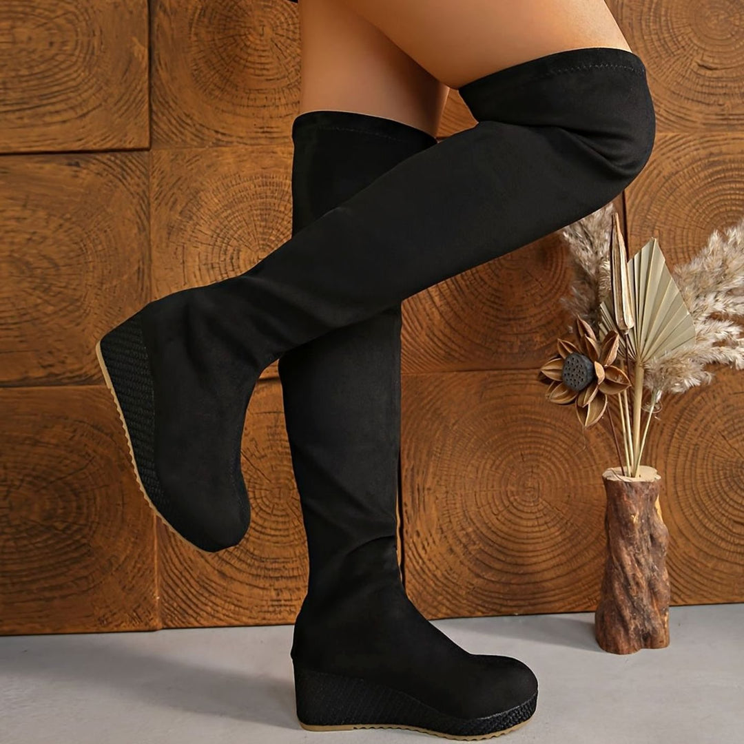 Women's Over-the-Knee Stretch Suede Wedge Pull-On Boots