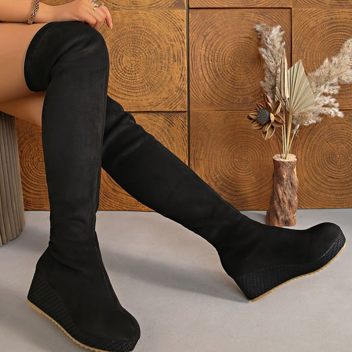 Women's Over-the-Knee Stretch Suede Wedge Pull-On Boots
