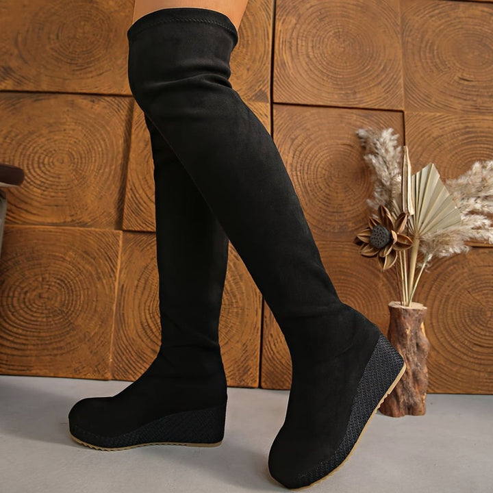 Women's Over-the-Knee Stretch Suede Wedge Pull-On Boots