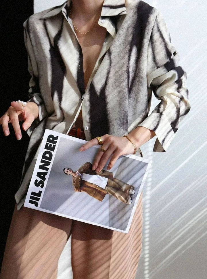 Women's Oversized Abstract Print Long-Sleeve Vintage Blouse