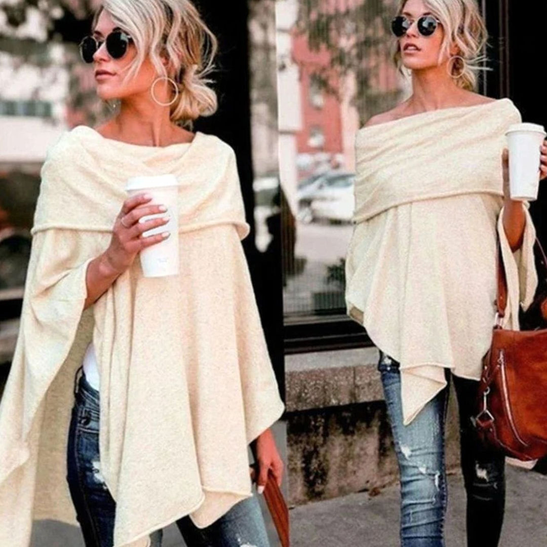 Women's Oversized Asymmetric Hem Batwing Sleeve Poncho Top